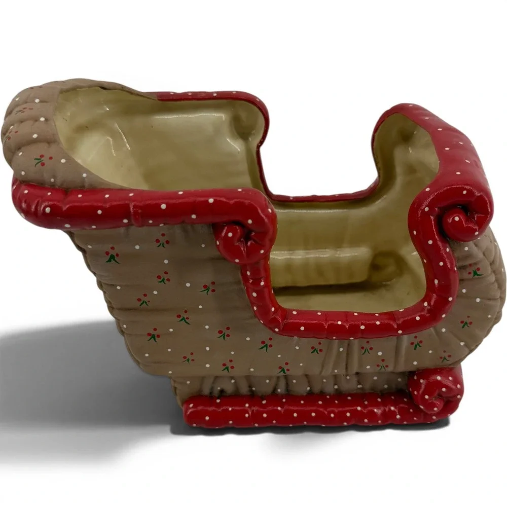 Vintage 1986 Signed Kimple Mold Quilted Christmas Ceramic Reindeer & Sleigh Set